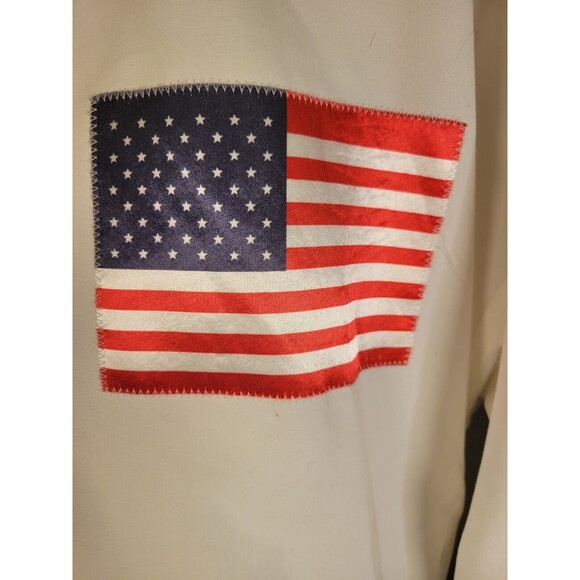 VTG USA Flag Satin Bomber Jacket Mens MEDIUM LARGE Kim Baker Design White - Picture 3 of 12